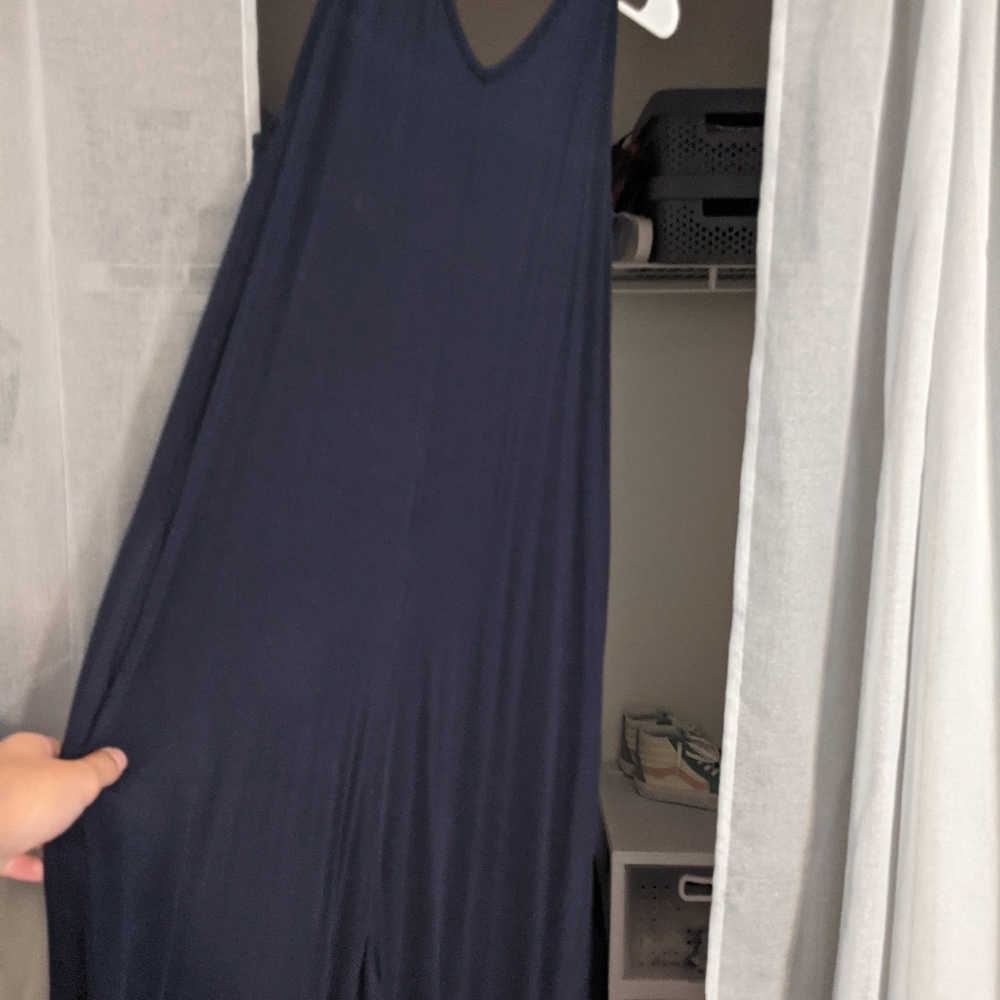 Navy v neck jumpsuit